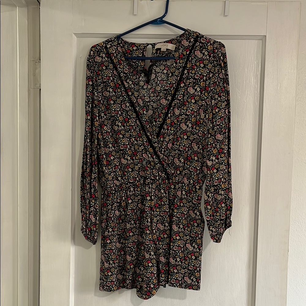 LOFT floral Long Sleeve Bishop Sleeve Wrap romper